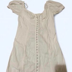 Women’s Cream Button-Front Puff Sleeve Dress